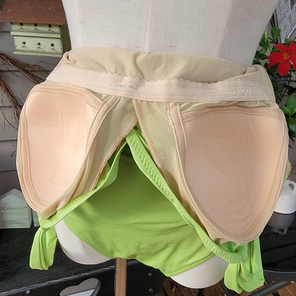 GOTTEX SILVER ♡ Gorgeous 1pc Lime Green Low V Front Cross Wrap Lined Swimsuit 12 - Picture 12 of 17